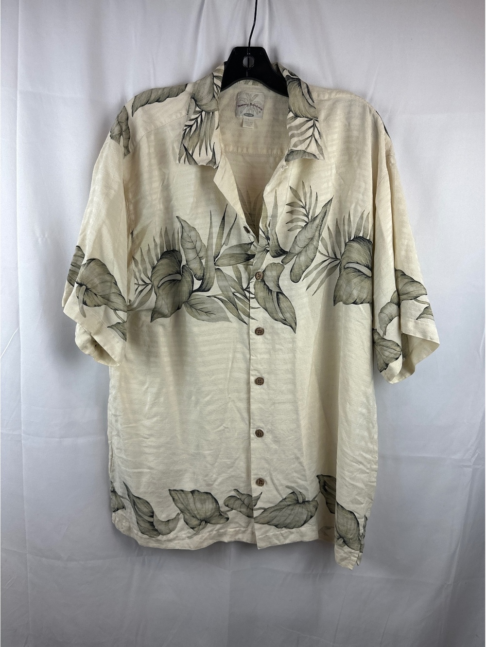 Tommy Bahama Relax Silk Hawaiian Shirt Large Cream with Leaf